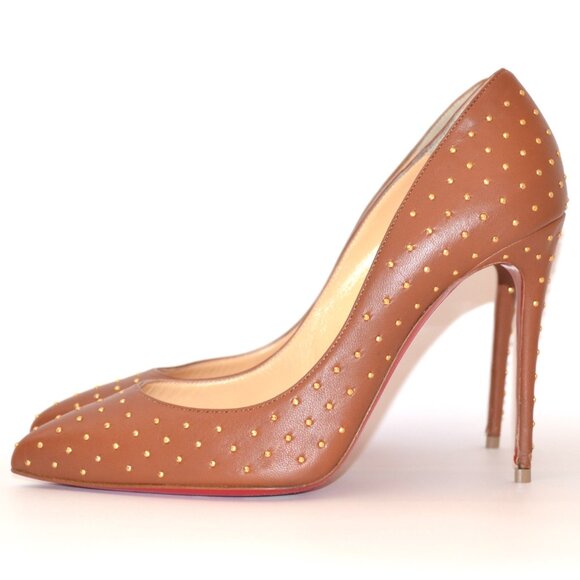 Christian Louboutin W/ Box Studded Brown Pigalle Follies Heels SIZE 7.5 EU 37.5 - Picture 4 of 11
